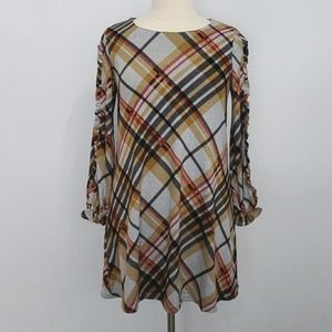 CHETTA B Ultra Soft Plaid Dress with Ruffled Long Sleeves, Women's: Large, $50
